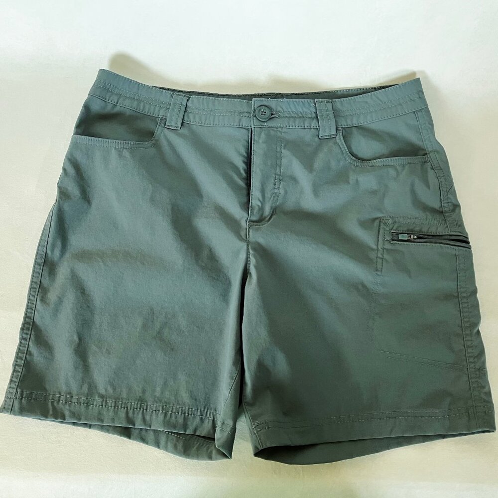 Eddie Bauer Shorts Grey Cargo Womens Size 12 Stretch Nylon Blend Pockets Zipper